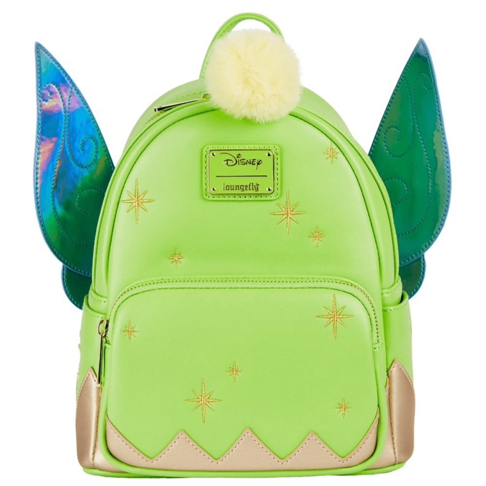 Loungefly Disney Tinkerbell Iridescent Holo Holographic Wings Pom Pom Backpack